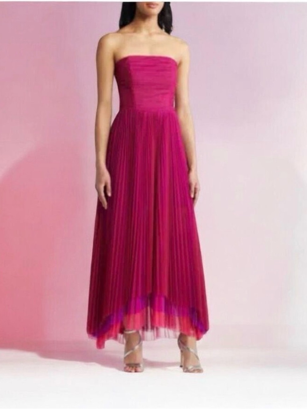 Chelsea 28 Strapless Fuchsia Pleated Midi Dress - Unbranded